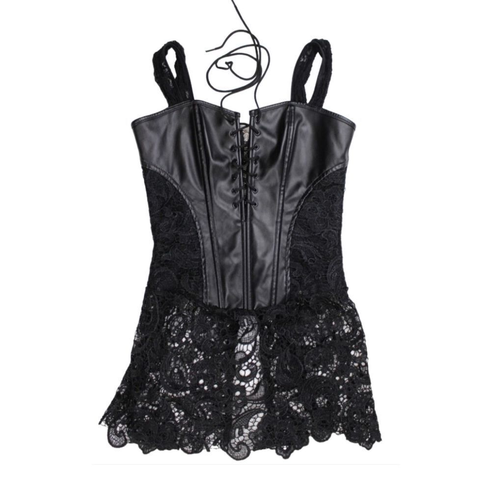 Black Laceup Lace & Faux  Leather Goth Corset. NWT